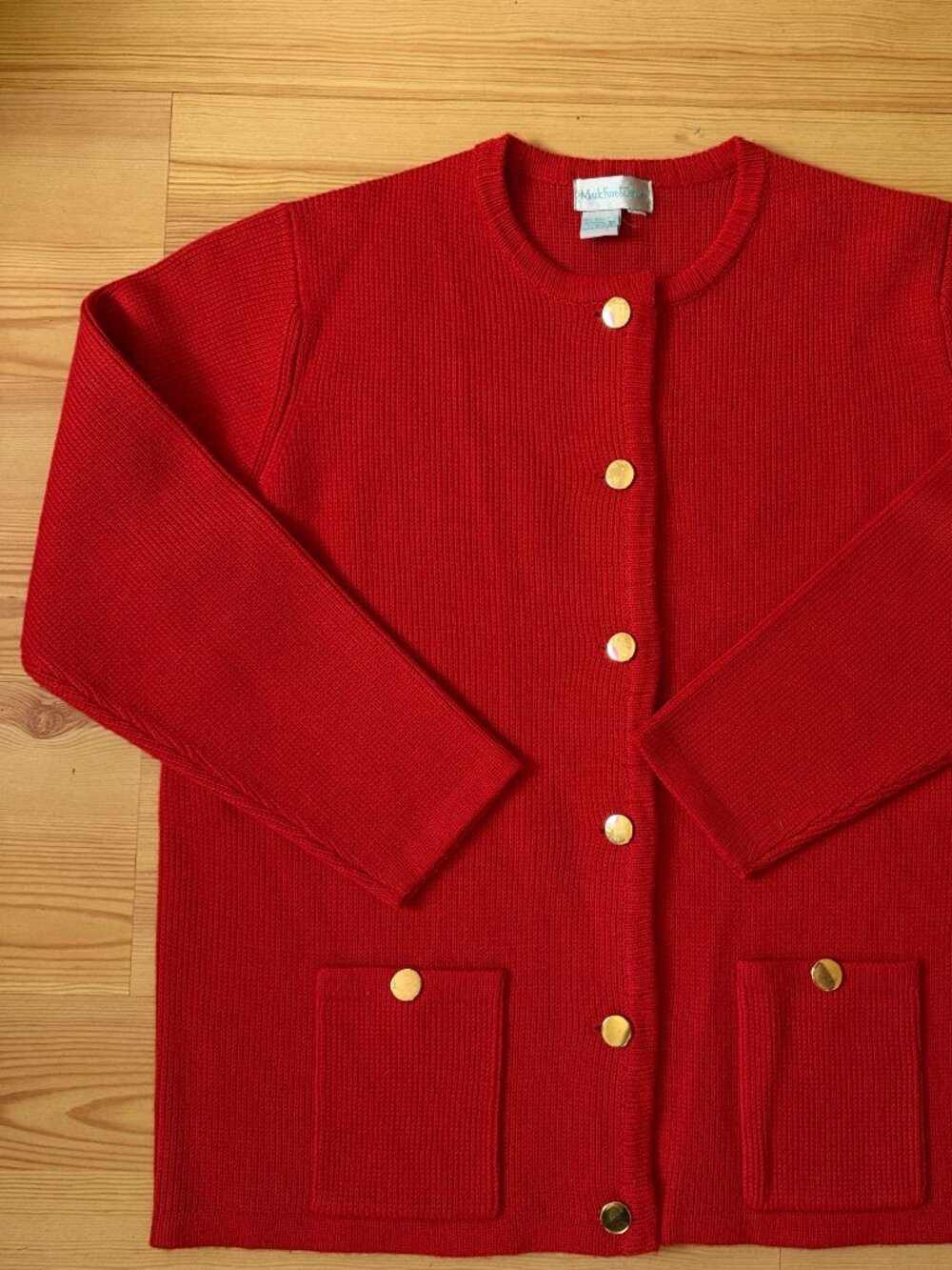 Vintage Cardigan Sweater Acrylic Solid Knit Button Front L Womens